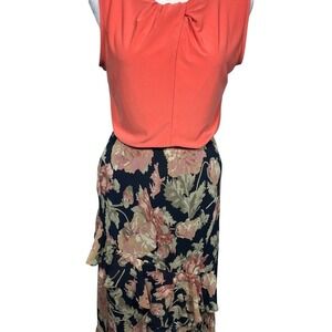 Chaps Pink and Cream Floral Navy Blue Maxi Pencil Skirt Size‎ M Elastic Waist LN